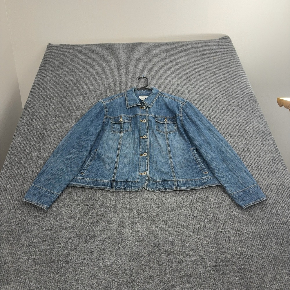 Coldwater Creek Denim Jacket Women XL Blue Cotton Blend Button Up Classic Casual
